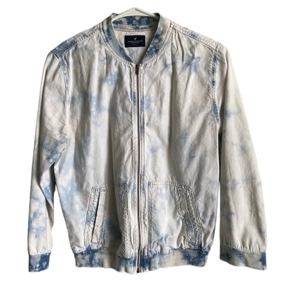 AEO Acid Wash Mini Bomber Jacket Size Small Cropped 3/4 Sleeve Size Small - Picture 1 of 7
